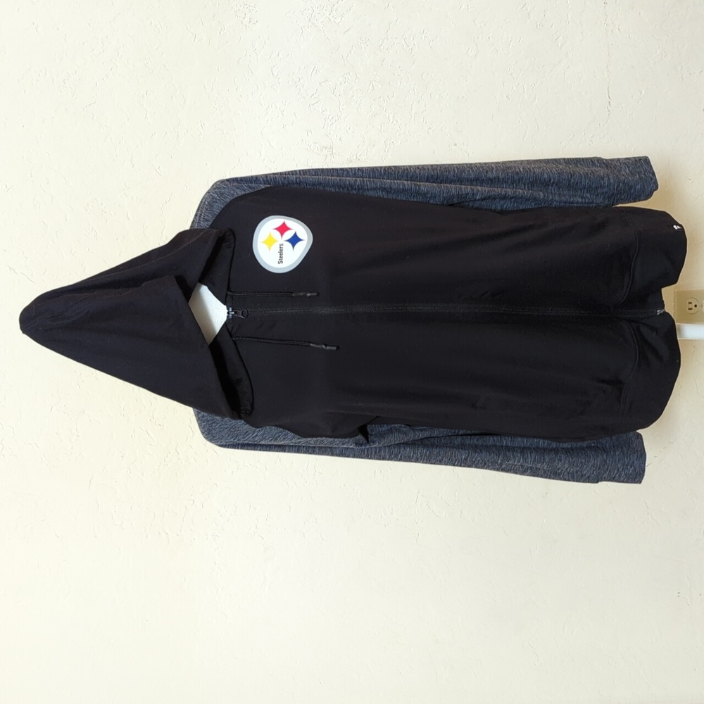 Fanatics Pittsburgh Steelers Raglan Full-Zip Hoodie Heather Gray/Black Size Med